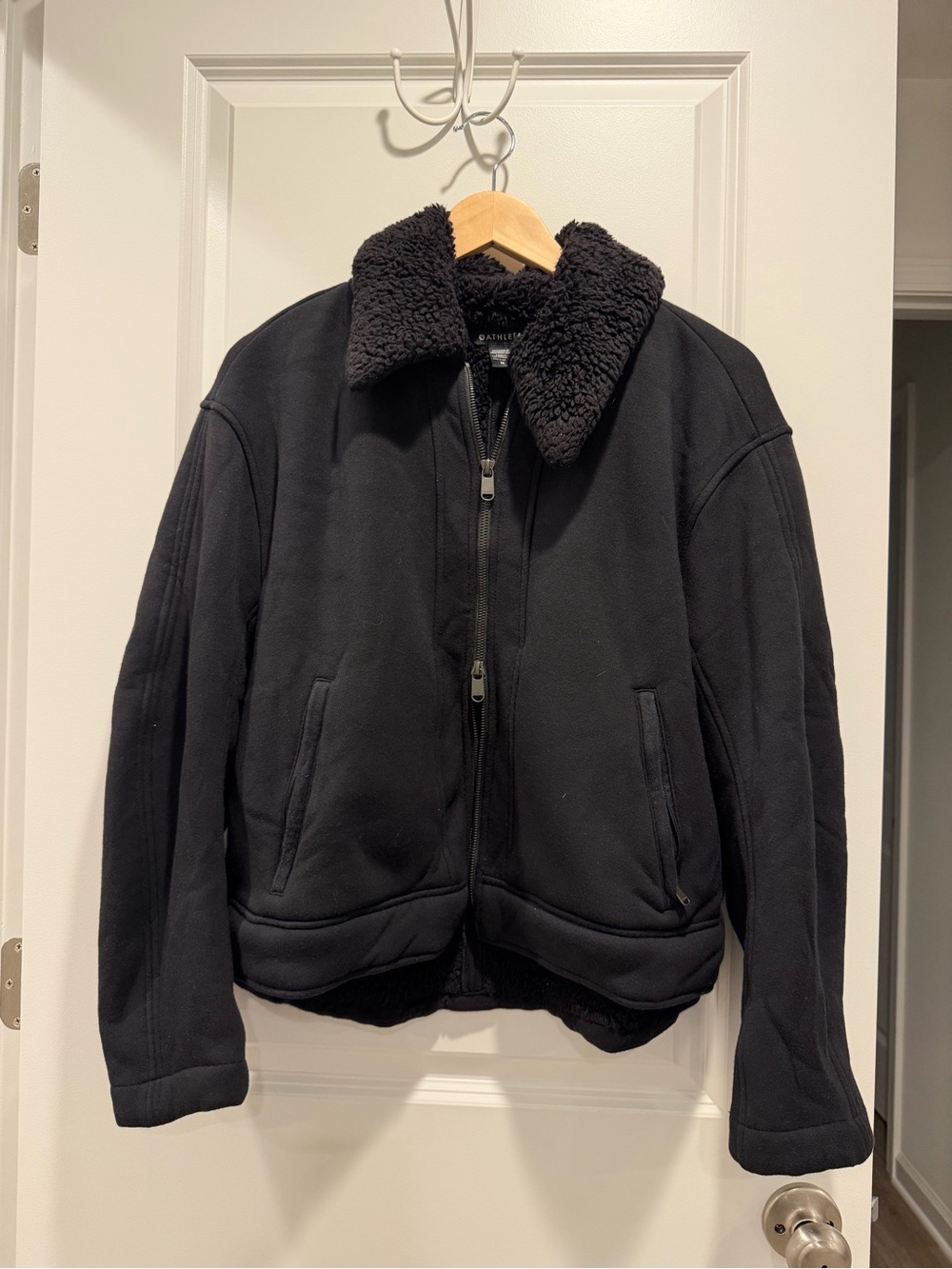 Athleta Black Teddy Collar Zip Jacket